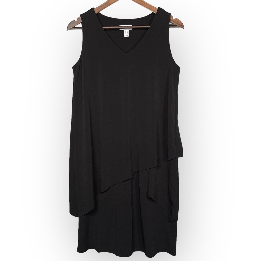 Susan Graver Black Liquid Knit Layered V-Neck Sleeveless Dress A377870 Womens XS